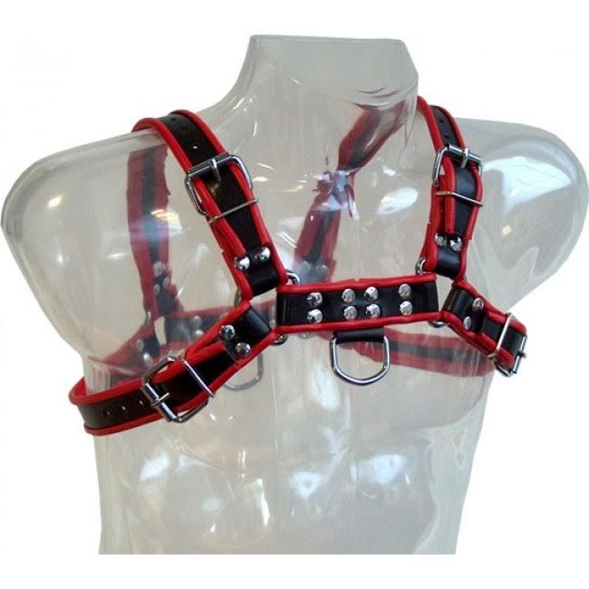 LEATHER BODY - Ketten-Harness III Schwarz/Rot