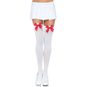 NYLON OBERSCHENKEITENHÖHE MIT SCHLEIFE WEISS/ROT