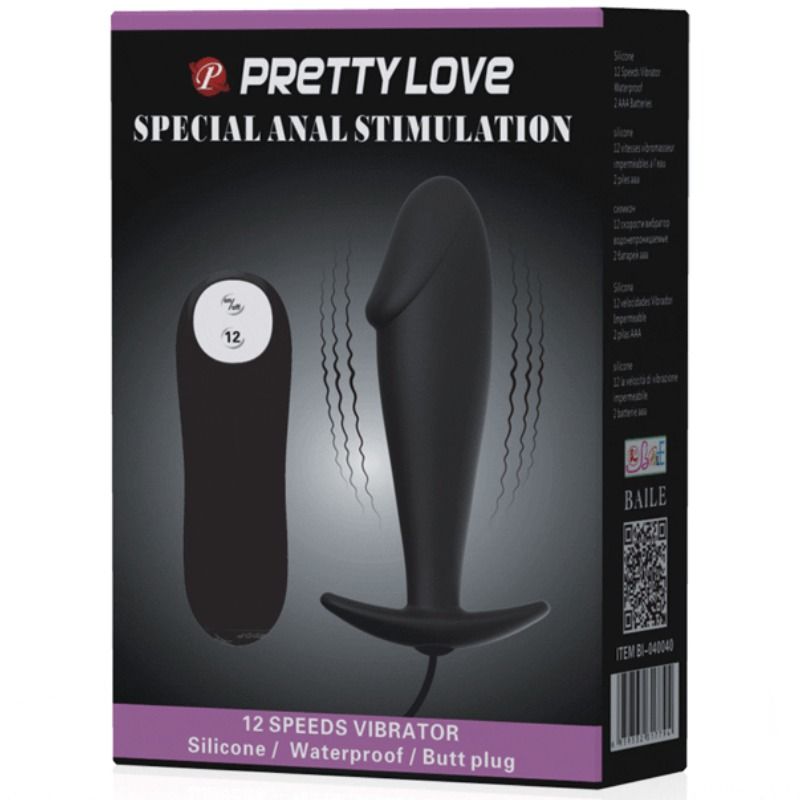 PRETTY LOVE - Silikon Analplug Penisform und 12 Vibrationsmodi Schwarz