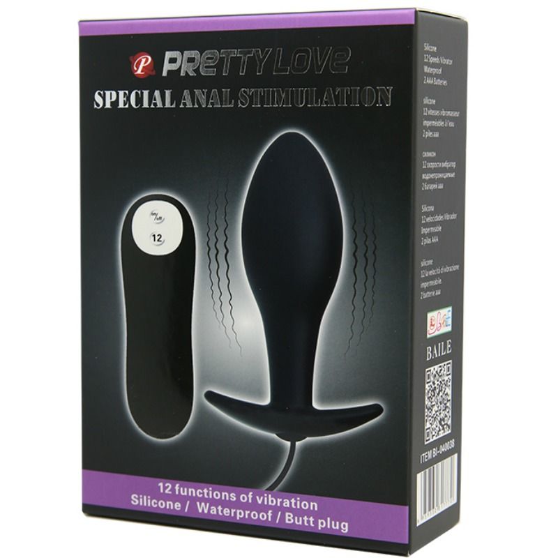 PRETTY LOVE - Analplug Ankerform Silikon 12 Vibrationsmodi Schwarz