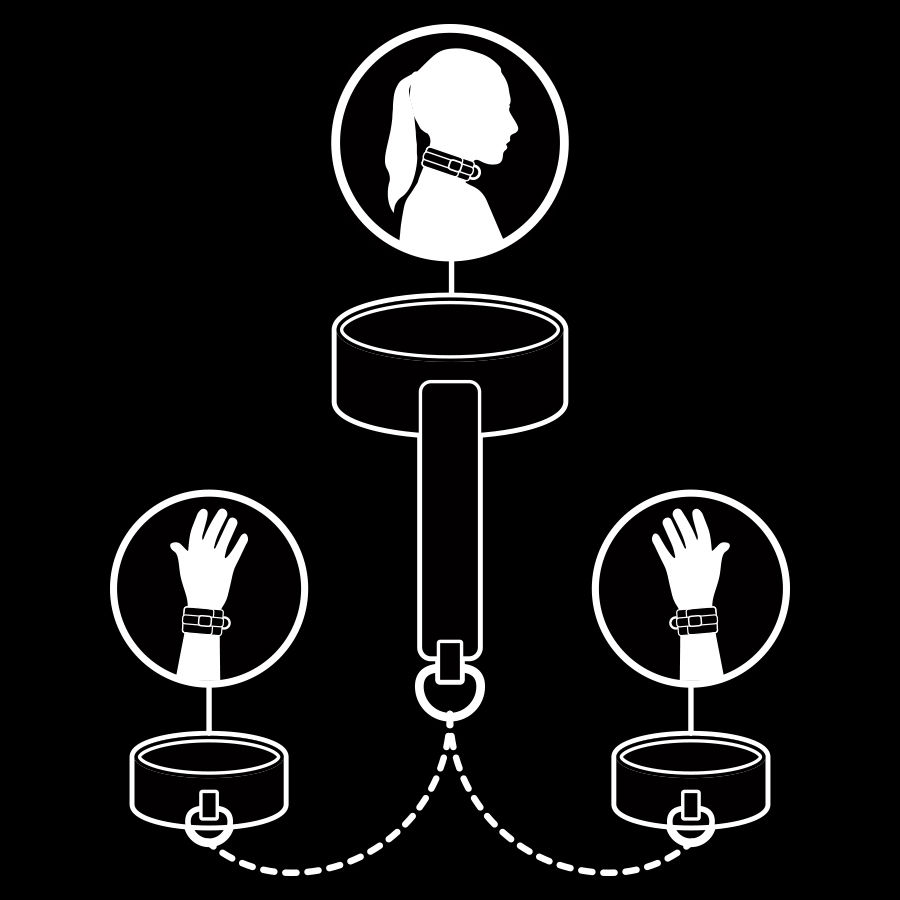 FETISH SUBMISSIVE - HALSKETTE UND HANDSCHELLEN AUS VEGANEM LEDER MIT NEOPREN-FUTTER