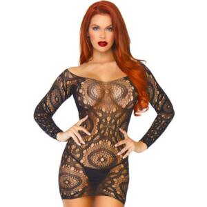 LEG AVENUE - SPITZEN-MINIKLEID MIT LANGEN ÄRMELN, EINE GRÖSSE