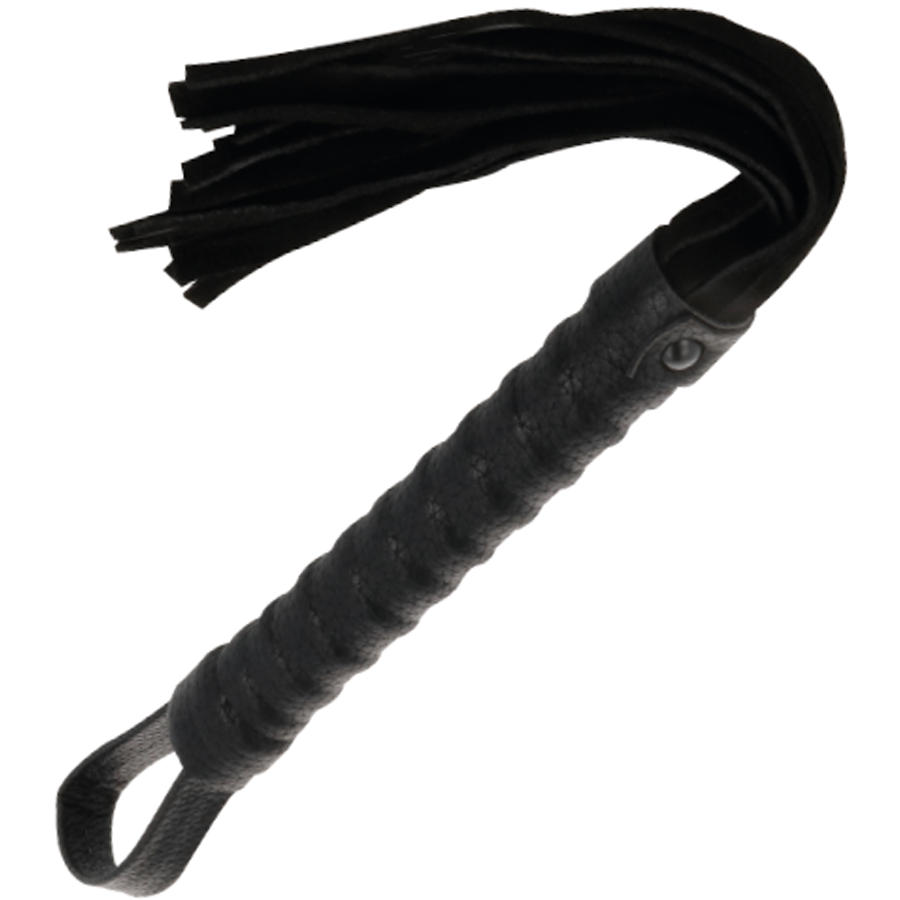 DARKNESS - schwarze Bondagepeitsche mit Ledergriff