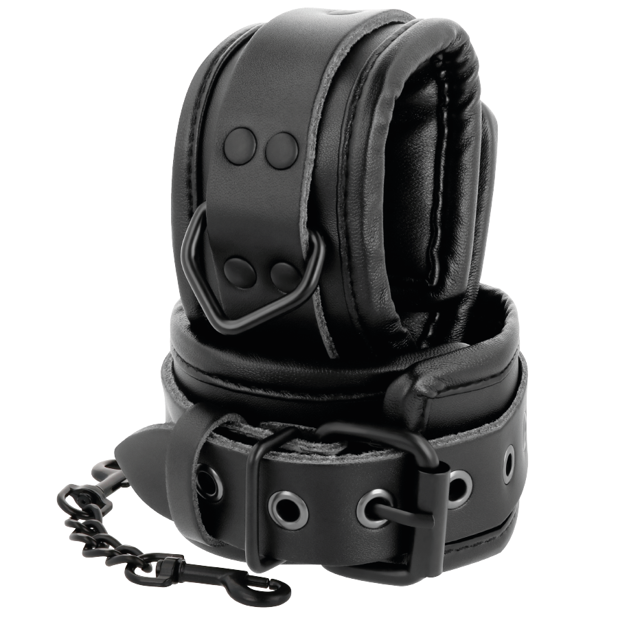 DARKNESS - Verstellbare Knöchel-Handschellen aus schwarzem Leder