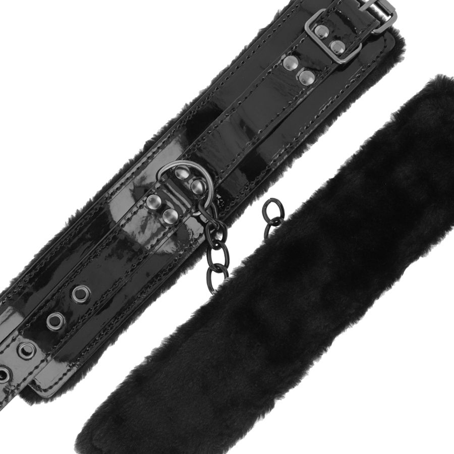 DARKNESS - Verstellbare Handschellen aus schwarzem Leder mit Vorhängeschloss