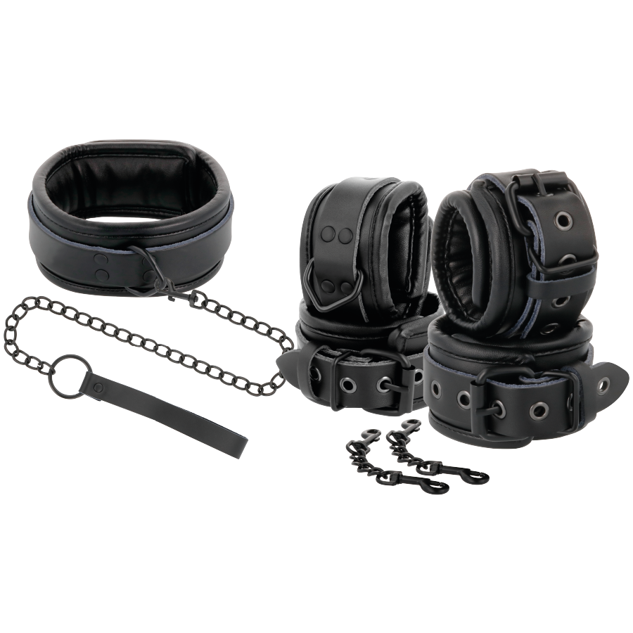 DARKNESS - Handschellen und Kragen aus schwarzem Leder