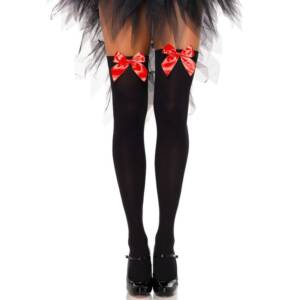 LEG AVENUE - Schwarzes Nylon-Oberteil mit roter Schleife, Einheitsgröße