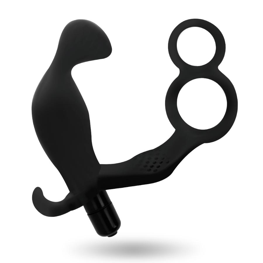 ADDICTED TOYS - Analplug mit doppeltem Penisring und Hoden Schwarz