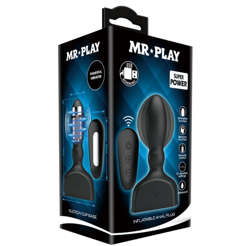 MR PLAY - Schwarzer aufblasbarer Analplug mit Fernbedienung