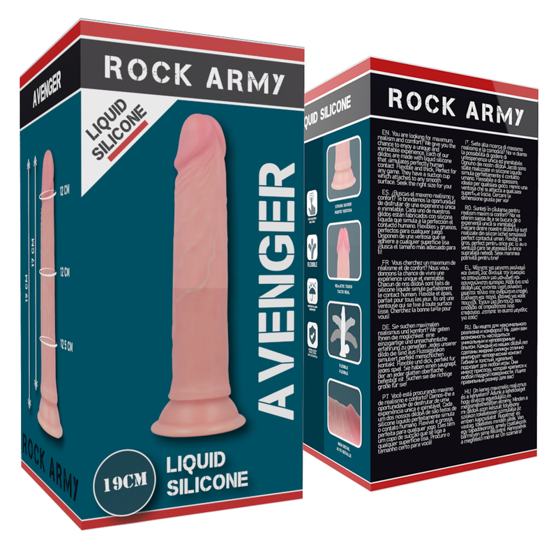 ROCKARMY - GESCHIRR + FLÜSSIGER SILIKONDILDO PREMIUM AVENGER 19 CM -O- 3,98 CM