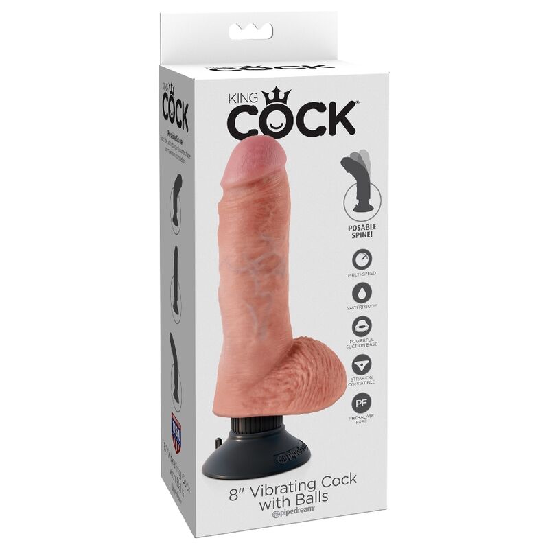KING COCK - Vibrierender Dildo mit Hoden 20,3 cm Natur