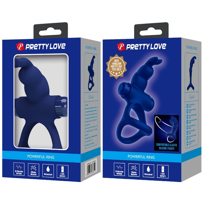 PRETTY LOVE - LUCHITO Doppelt vibrierender Ring Kaninchen Blau