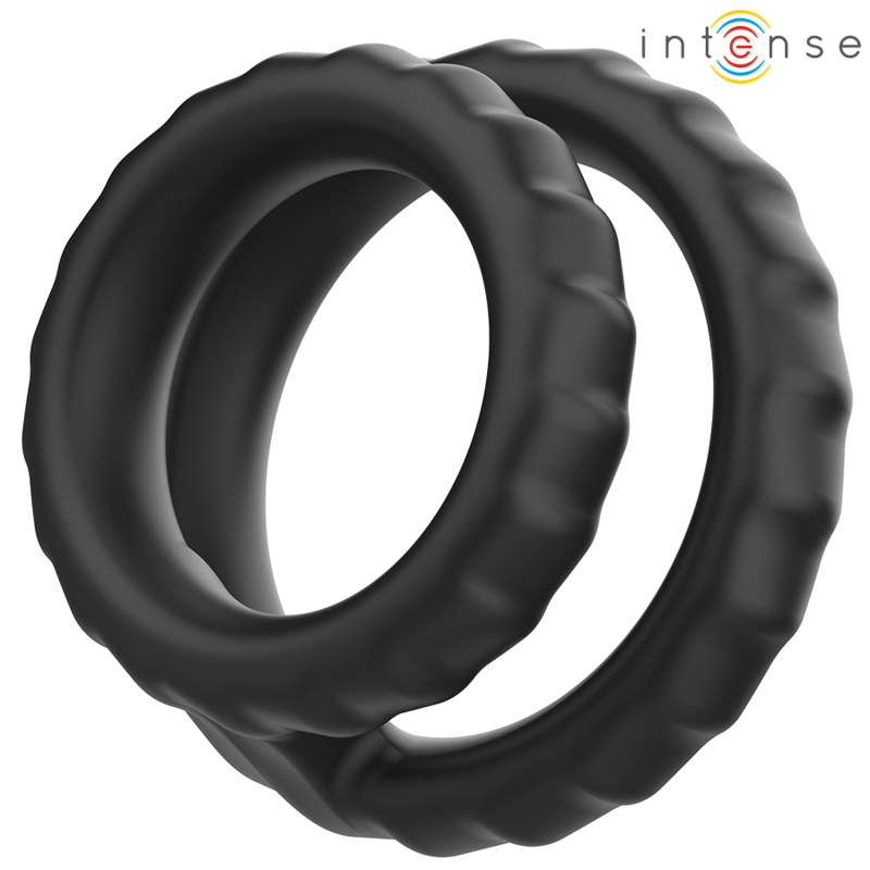 INTENSE - DEWEY Doppelter Penisring aus Silikon Schwarz Modell 2