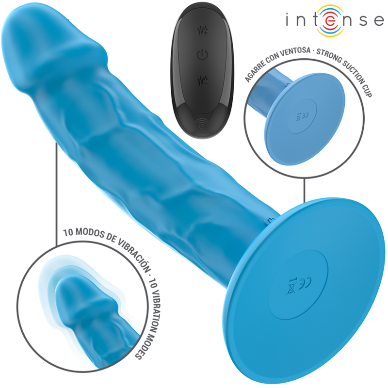 INTENSE - PHOEBE realistischer Vibrator 10 Vibrationen blaue Fernbedienung