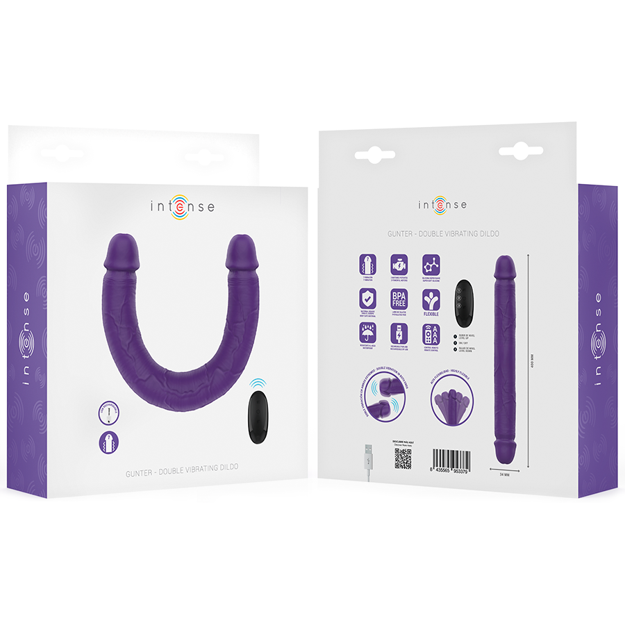 INTENSE - GUNTER Dildo Doppelvibrator 40 cm Lila mit Fernbedienung