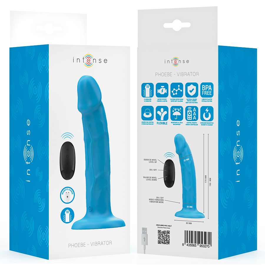 INTENSE - PHOEBE realistischer Vibrator 10 Vibrationen blaue Fernbedienung