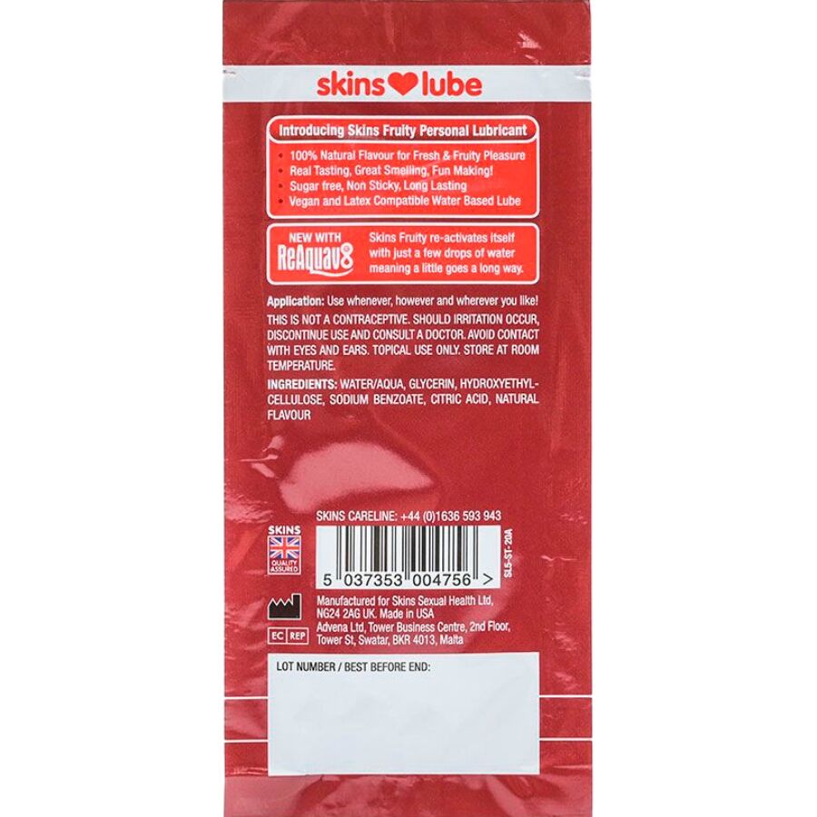 SKINS - Fruchtiges, wasserbasiertes Gleitgel Erdbeere, Einzeldosierung 5 ml