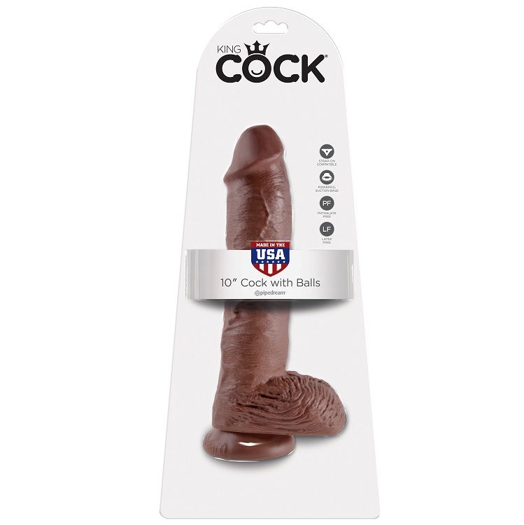 KING COCK - 10 Dildo Braun mit Ei 25,4 cm