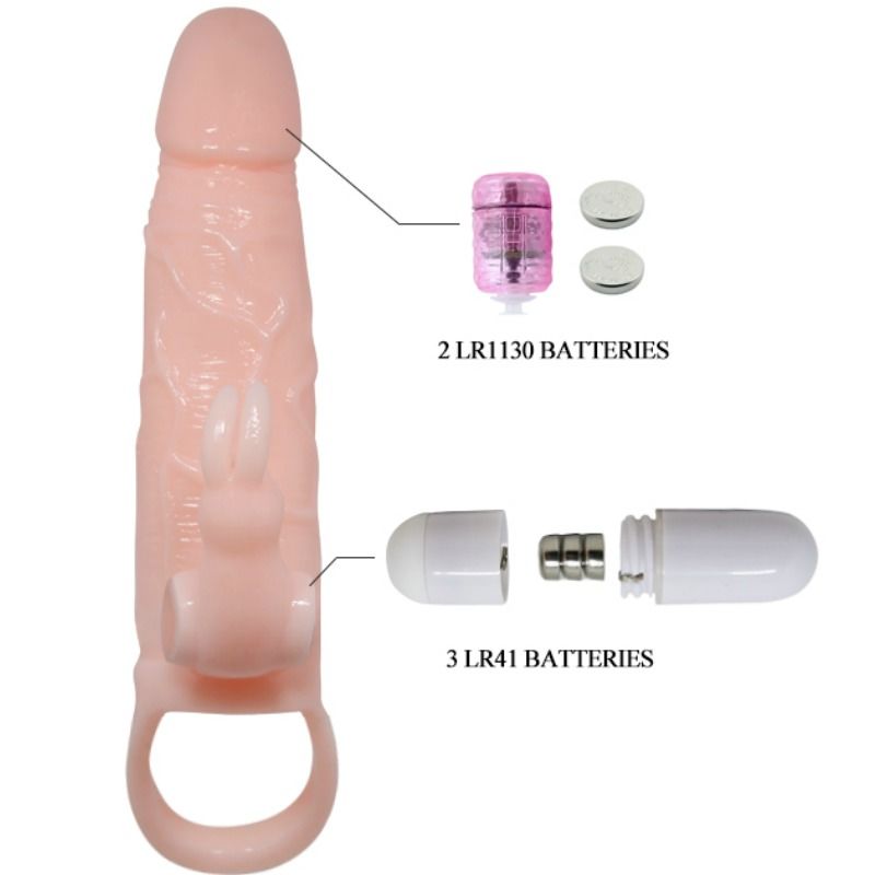 BAILE - BRAVE MAN Penisabdeckung mit Kaninchen und Doppelmotor Fleisch 16,5 cm