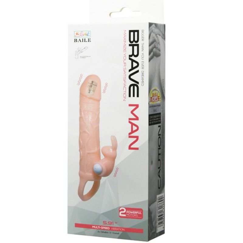 BAILE - BRAVE MAN Penisabdeckung mit Kaninchen und Doppelmotor Fleisch 16,5 cm