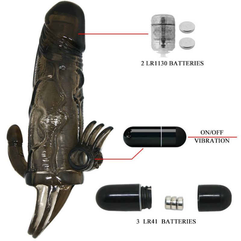 BAILE - BRAVE MAN PENISHÜLLE MIT KLITORIS- UND ANALSTIMULATION DOPPELTE KUGEL SCHWARZ 16,5 CM