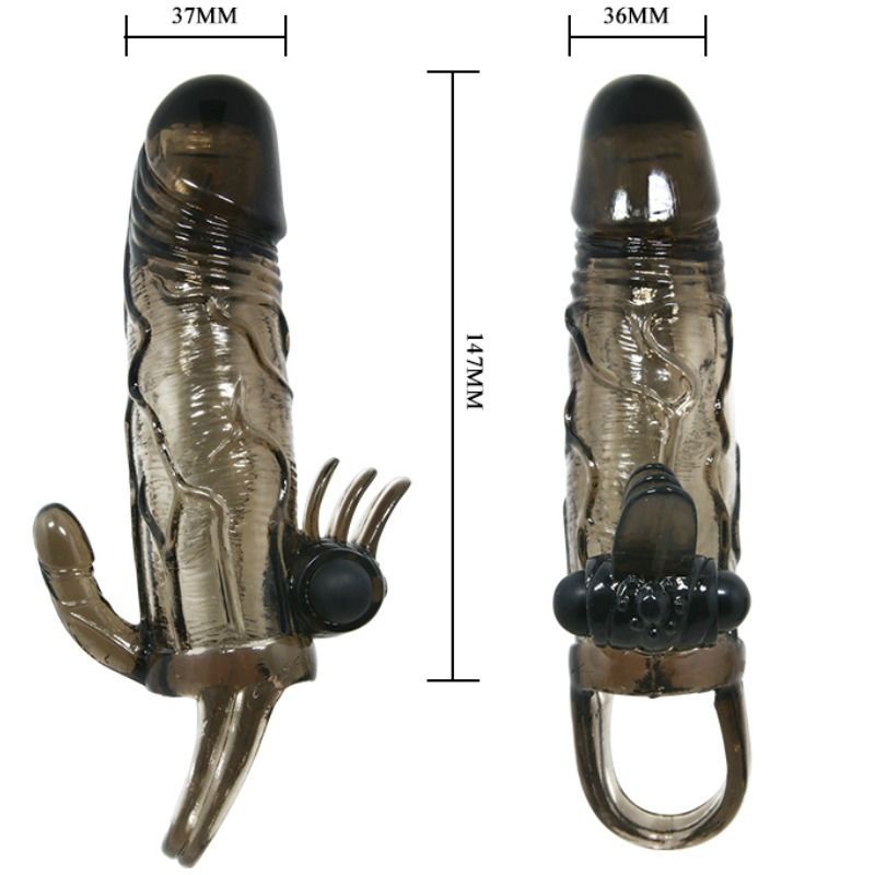 BAILE - BRAVE MAN PENISHÜLLE MIT KLITORIS- UND ANALSTIMULATION DOPPELTE KUGEL SCHWARZ 16,5 CM