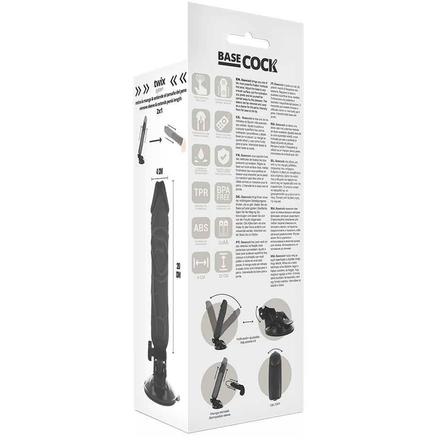 BASECOCK - Realistischer Vibrator mit Fernbedienung Schwarz 20 cm -O- 4 cm