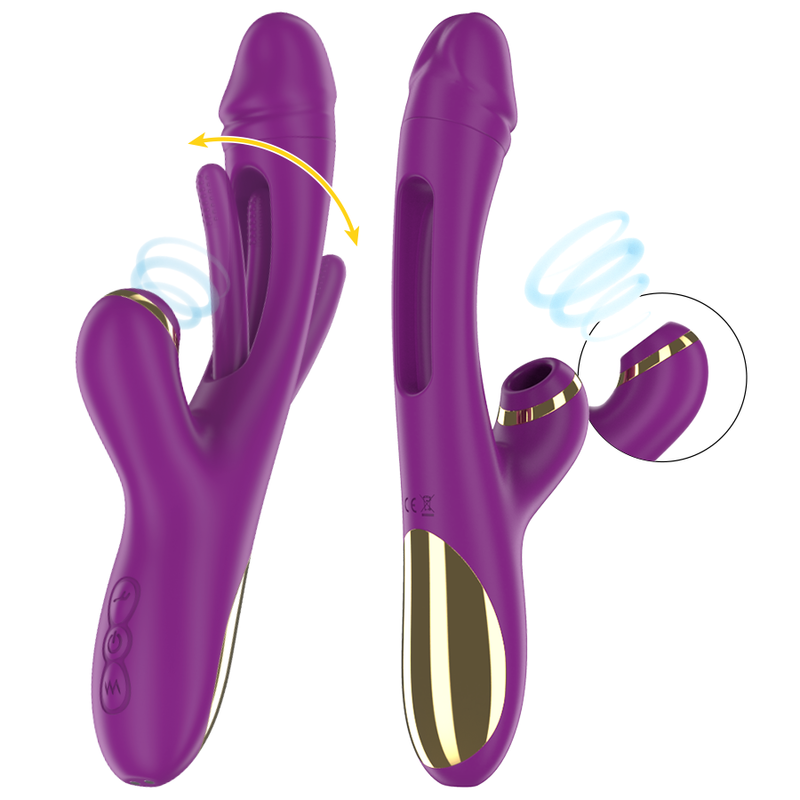 INTENSE - ATENEO wiederaufladbarer Multifunktionsvibrator 7 Vibrationen mit oszillierender Zunge und lila Saugröhre
