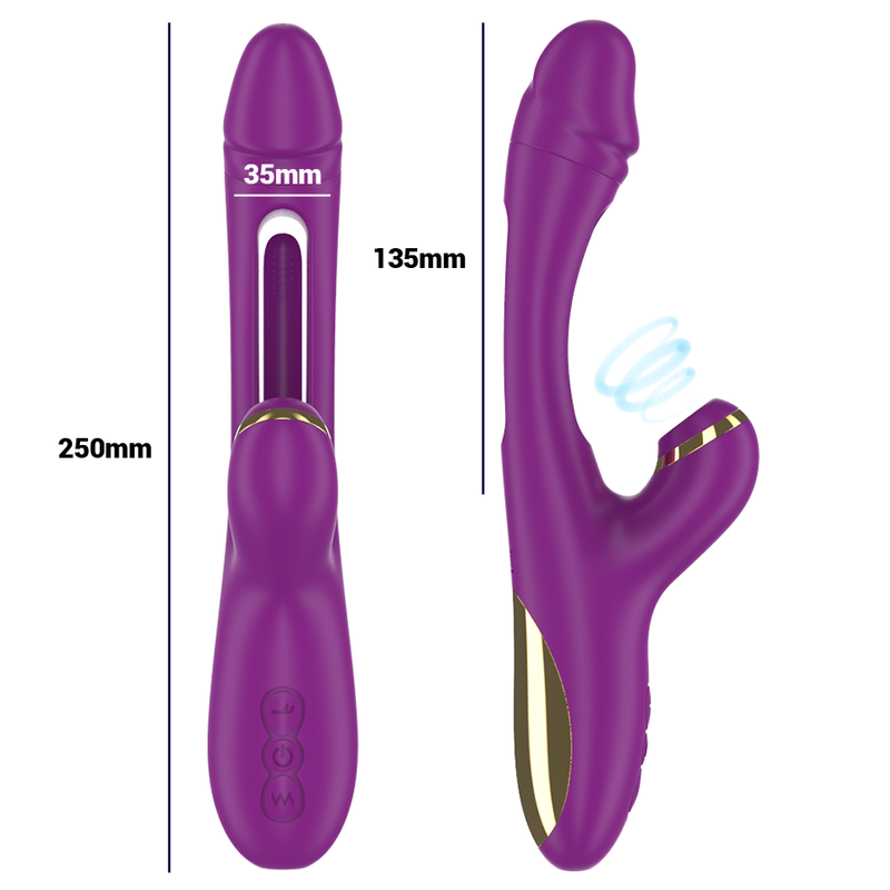 INTENSE - ATENEO wiederaufladbarer Multifunktionsvibrator 7 Vibrationen mit oszillierender Zunge und lila Saugröhre
