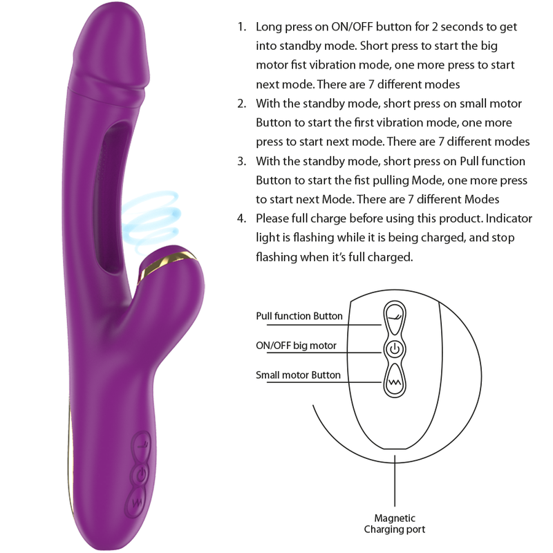 INTENSE - ATENEO wiederaufladbarer Multifunktionsvibrator 7 Vibrationen mit oszillierender Zunge und lila Saugröhre