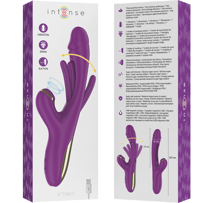 INTENSE - ATENEO wiederaufladbarer Multifunktionsvibrator 7 Vibrationen mit oszillierender Zunge und lila Saugröhre