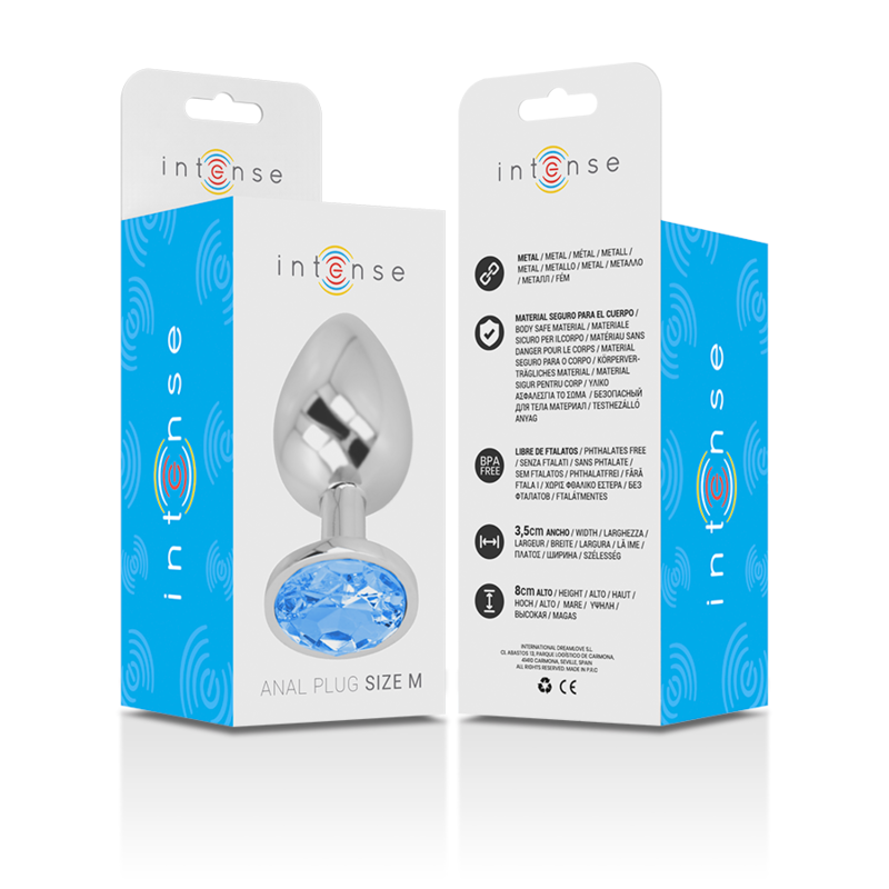 INTENSE - Analplug aus Aluminium mit blauem Glas, Größe M