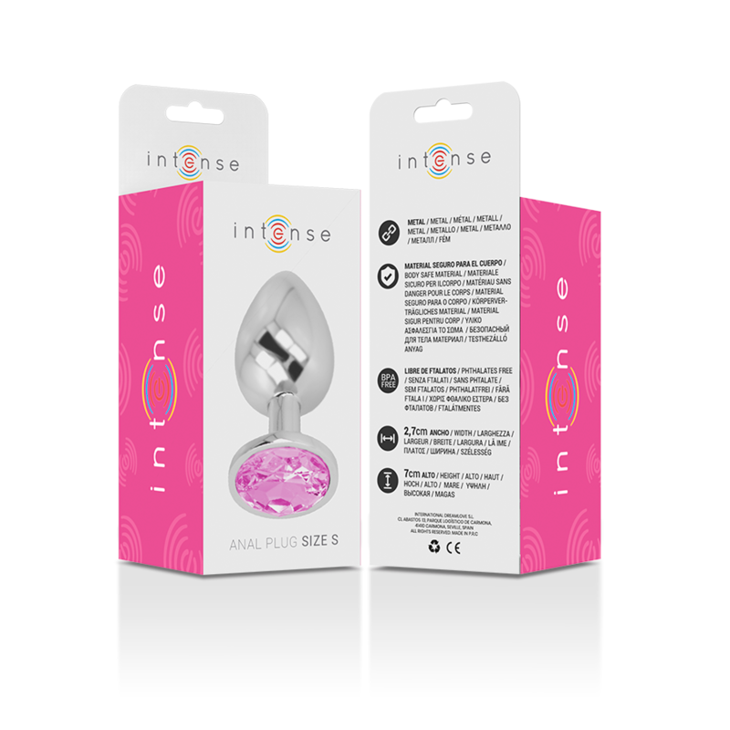 INTENSE - Aluminium-Metall-Analplug mit rosanem Kristall, Größe S