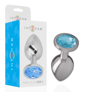 INTENSE - Analplug aus Aluminium mit blauem Kristall, Größe L