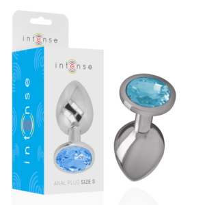 INTENSE - Analstecker aus Aluminium mit blauem Kristall, Größe S