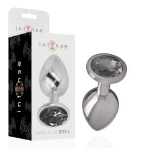 INTENSE - Analplug aus Aluminium mit schwarzem Glas, Größe L