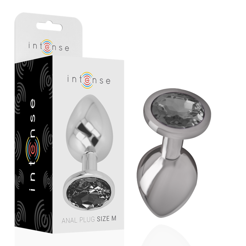 INTENSE - Analplug aus Aluminium mit schwarzem Glas, Größe M