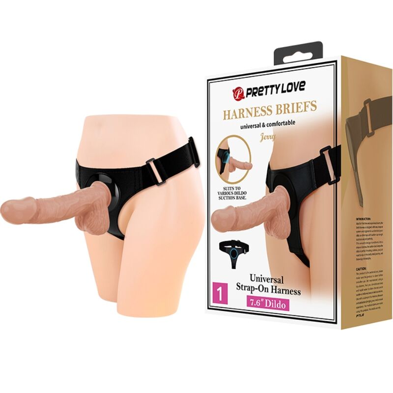 PRETTY LOVE - HARNESS-HOSE UNIVERSAL-HARNESS MIT DILDO JERRY 21,8 CM NATUR
