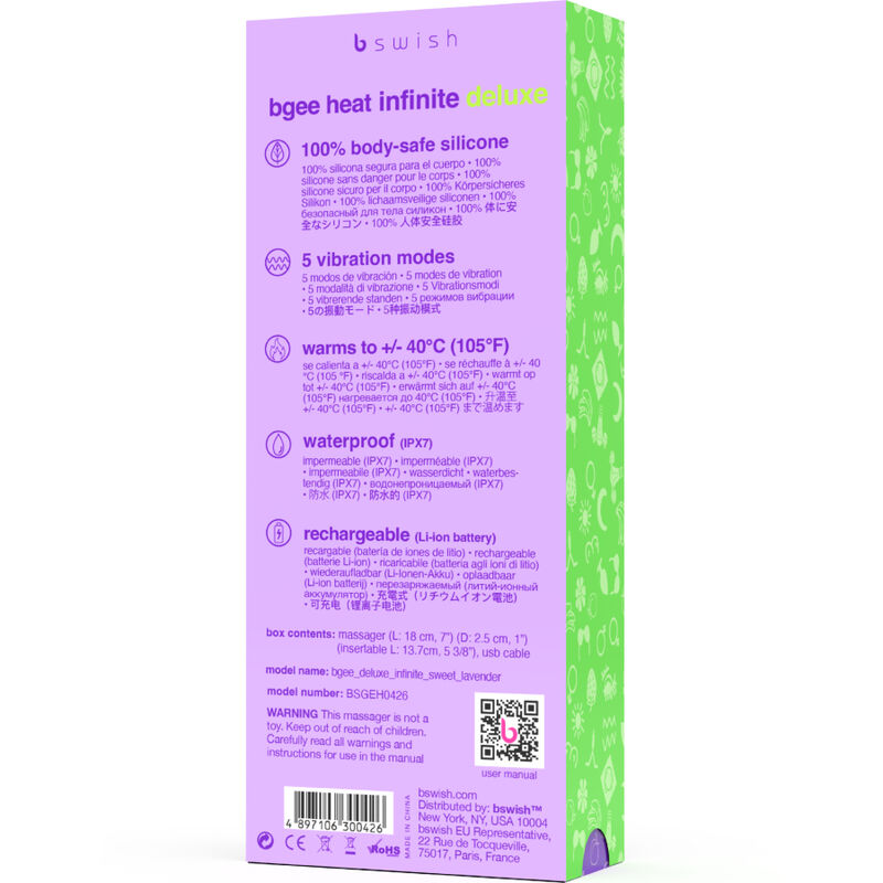 B SWISH - BGEE HEAT INFINITE DELUXE wiederaufladbarer Vibrator Lila Silikon