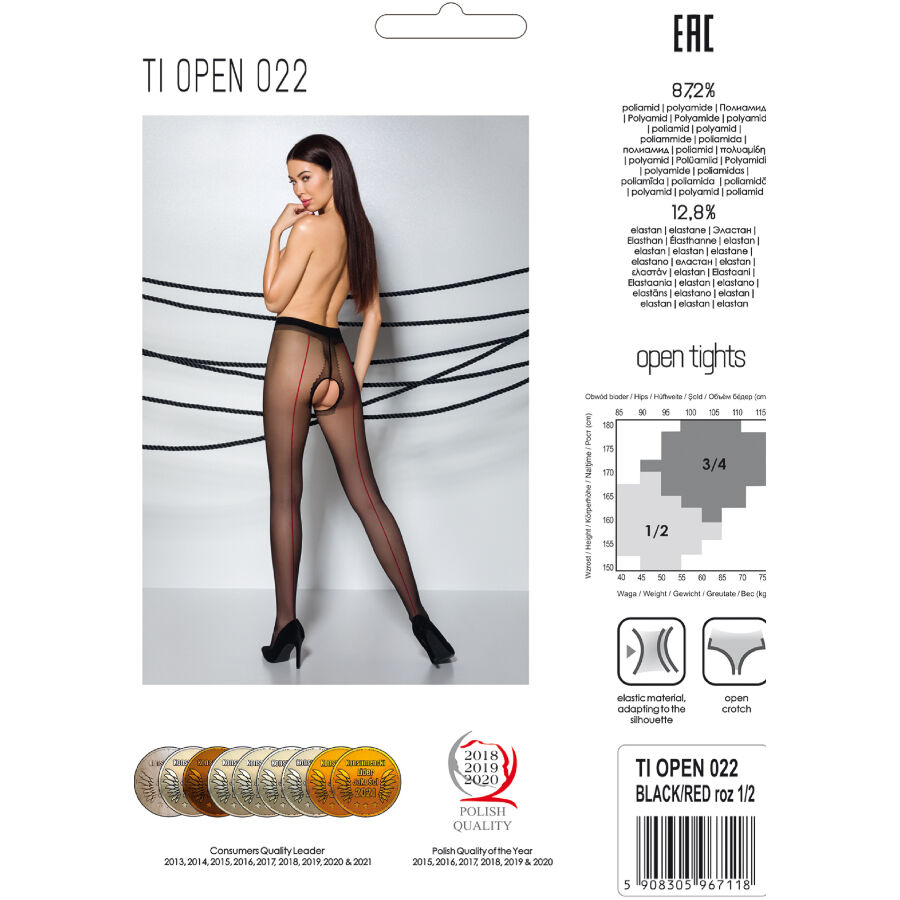 PASSION - TIOPEN 022 Schwarz/Rot Strumpfhose 1/2 20 DEN
