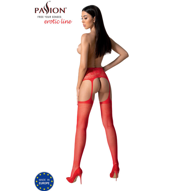 PASSION - S028 Rote Strümpfe mit Garter, eine Größe