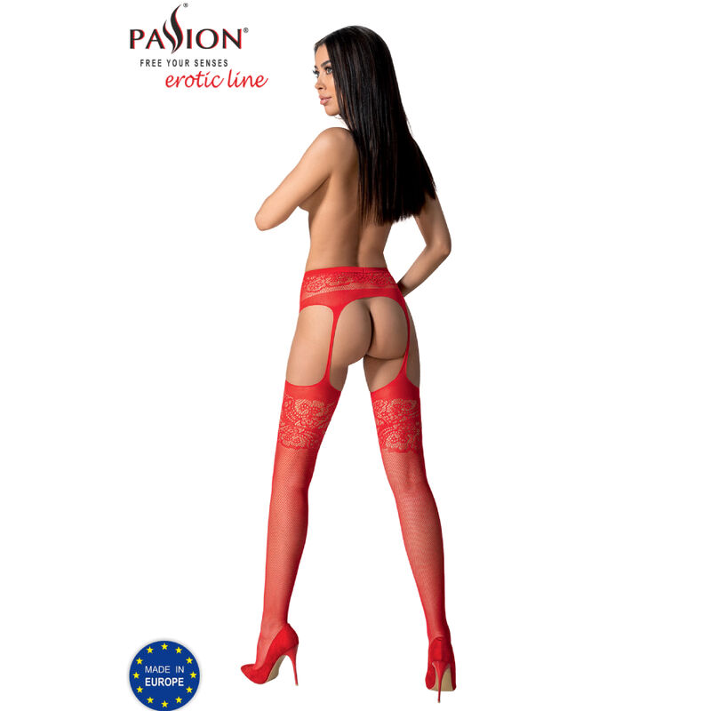 PASSION - S029 Rote Strümpfe mit Garter, eine Größe