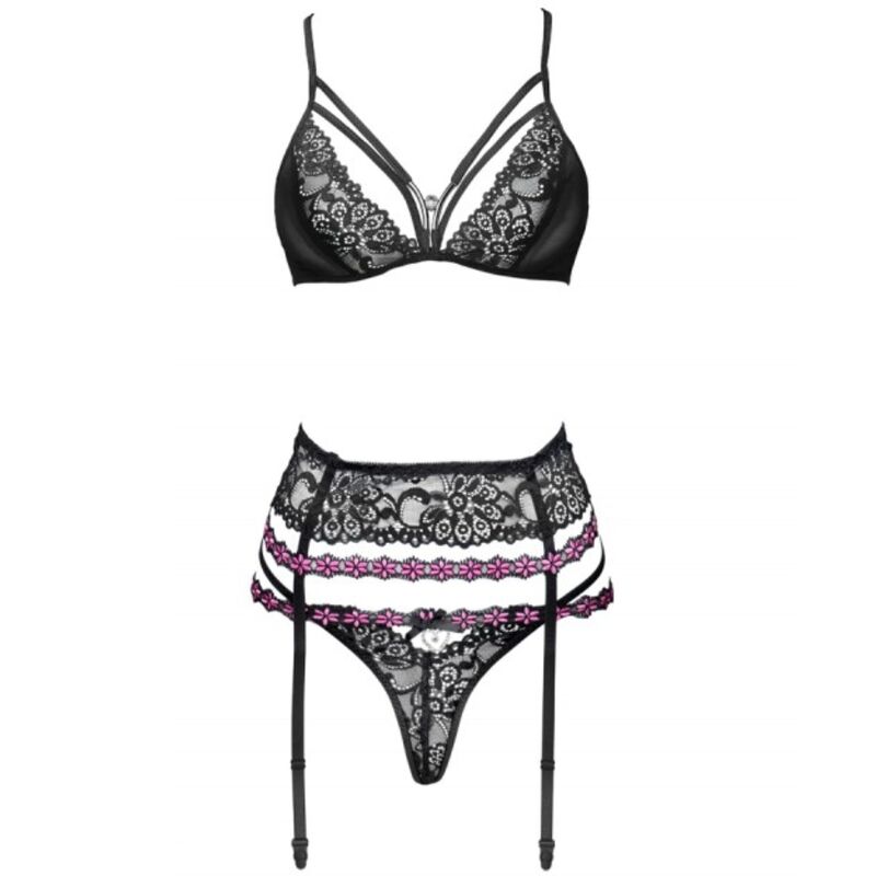 LIVCO CORSETTI FASHION - SNEHANA LC 90443 BH + Strumpfgürtel + Höschen Schwarz L/XL