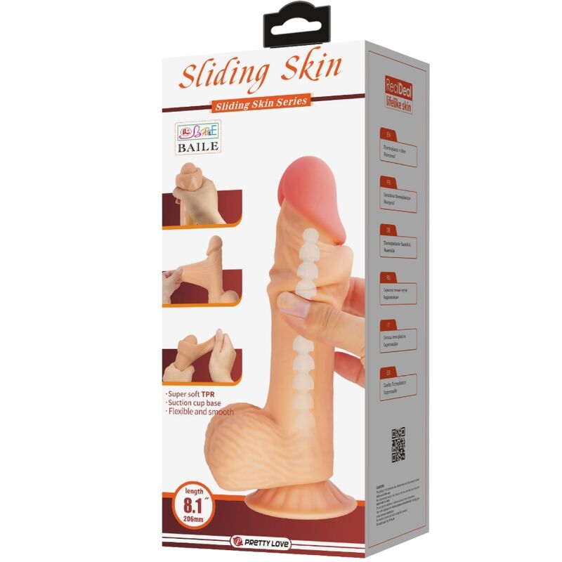 PRETTY LOVE - SLIDING SKIN SERIES realistischer Dildo mit gleitendem Haut-Saugnapf 20,6 cm