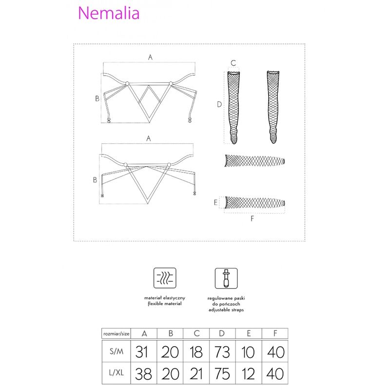 NEMALIA SET Strumpfhalter + Strümpfe + Handschuhe Schwarz