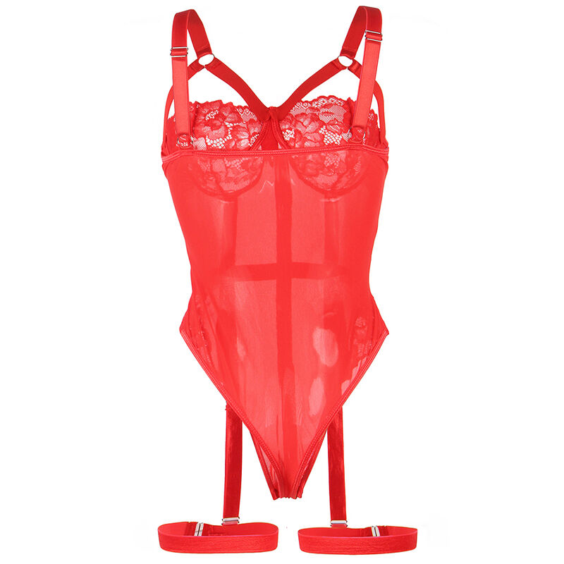 SUBBLIME - Teddy mit Strumpfband-Detail Brust Rot S/M