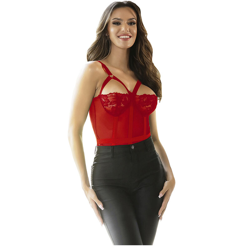 SUBBLIME - Teddy mit Strumpfband-Detail Brust Rot L/XL