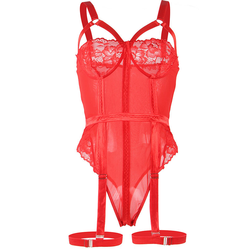 SUBBLIME - Teddy mit Strumpfband-Detail Brust Rot L/XL