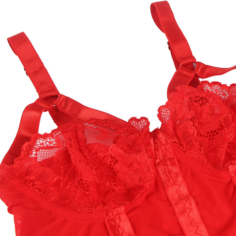SUBBLIME - Teddy mit Strumpfband-Detail Brust Rot L/XL