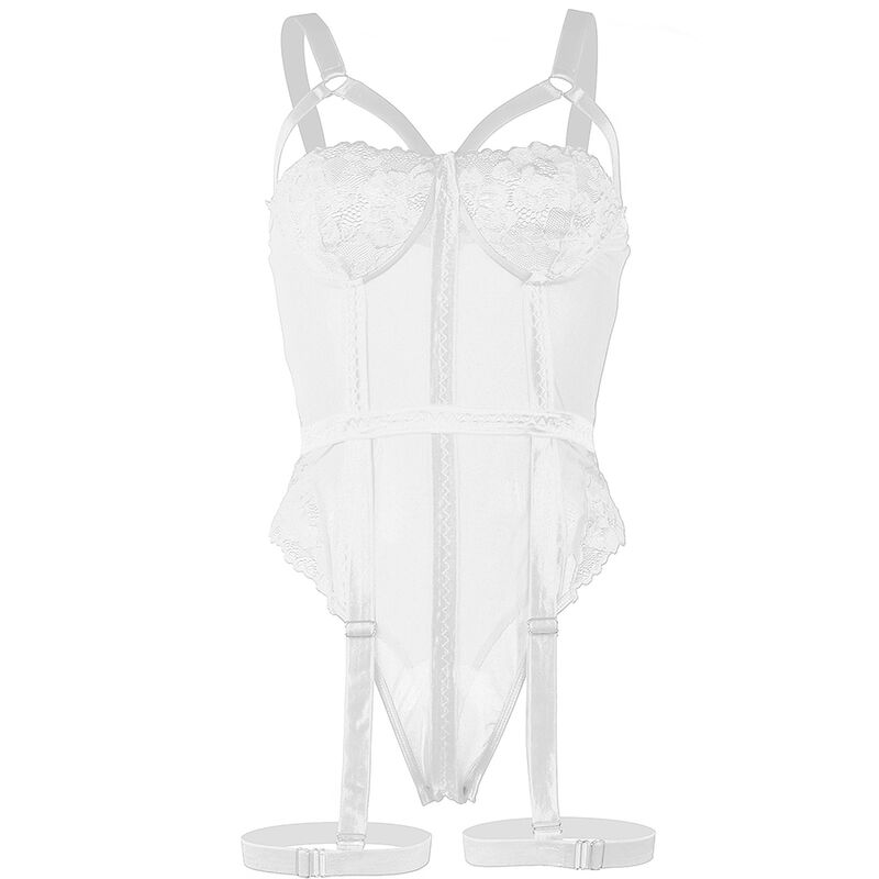 SUBBLIME - TEDDY MIT STRUMPFBANDDETAIL AUF DER BRUST WEISS S/M